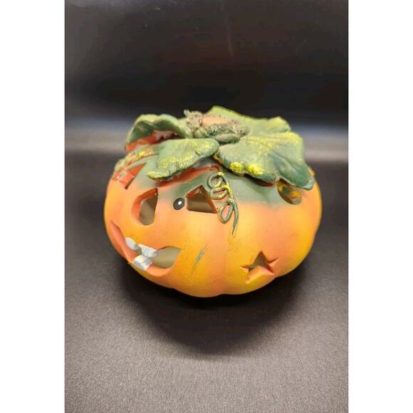 VTG HALLOWEEN PUMPKIN JACK-O-LANTERN CERAMIC Pumpkin With Cut Out Stars - Picture 2 of 7